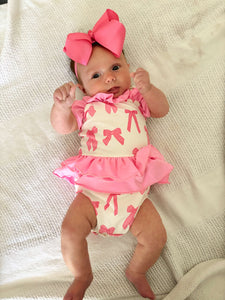 Pink Bows Ruffled Swim Suit