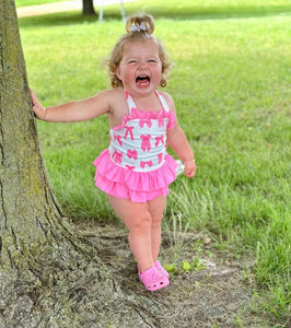 Pink Bows Ruffled Swim Suit