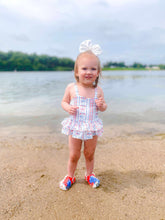 Load image into Gallery viewer, 3/6 Months Red, White &amp; Cute Ruffled Swim Suit (FINAL SALE)
