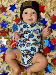 Red, White & Vrooooom Hooded Bamboo Romper