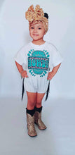 Load image into Gallery viewer, Turquoise Howdy oversized t-shirt romper (FINAL SALE)
