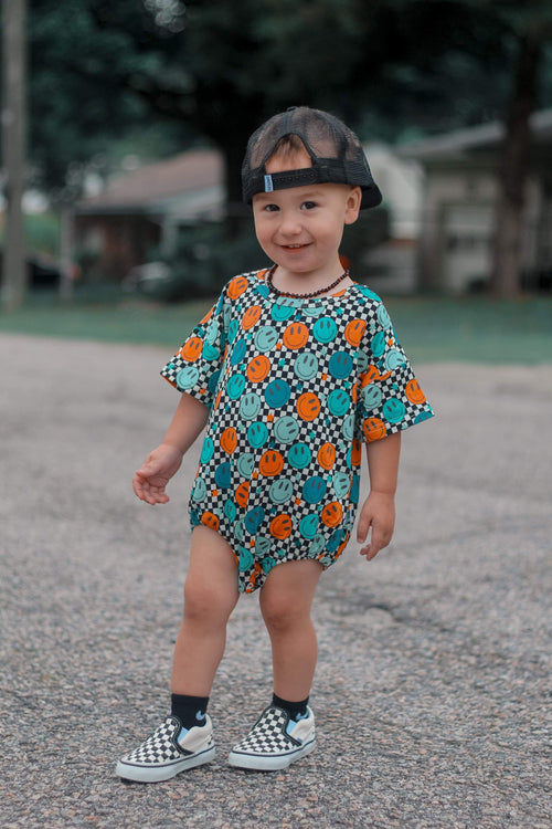2T Happy Checks Oversized Bamboo Romper (FINAL SALE)