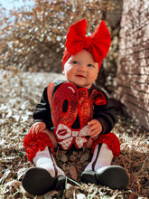 Load image into Gallery viewer, Black Valentines Day Patch Bubble Rompers
