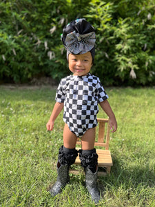 Black & Off White Checkered Bubble Romper