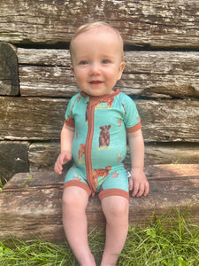 Teal Cow Bamboo Shortie Romper