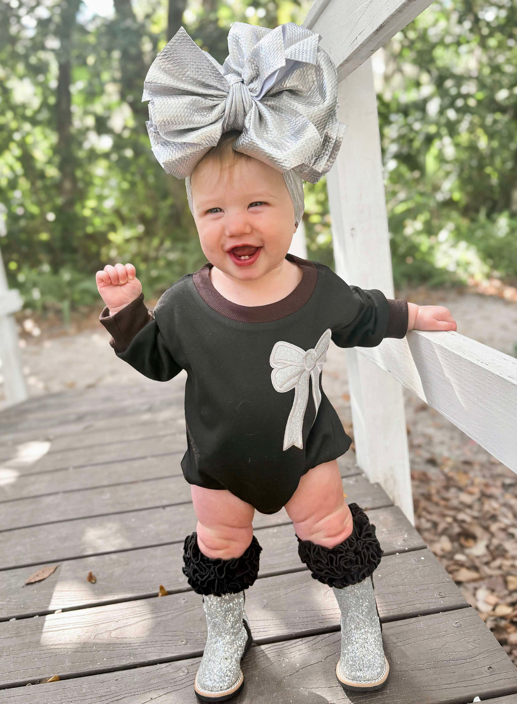 Bow patch bubble rompers (MULTIPLE OPTIONS)