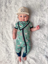 Load image into Gallery viewer, Teal Wild West Bamboo Short Sleeve Sleeper
