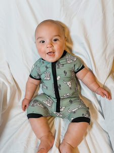 Teal Wild West Bamboo Shortie Romper