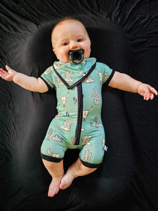 Teal Wild West Bamboo Shortie Romper