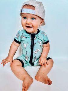 Teal Wild West Bamboo Shortie Romper