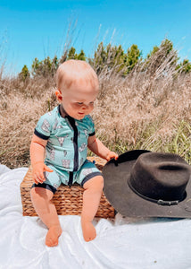 Teal Wild West Bamboo Shortie Romper