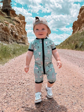 Load image into Gallery viewer, Teal Wild West Bamboo Shortie Romper
