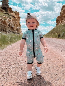 Teal Wild West Bamboo Shortie Romper