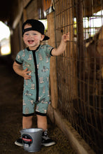 Load image into Gallery viewer, Teal Wild West Bamboo Shortie Romper
