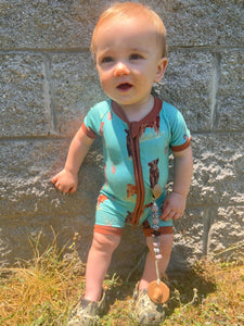 Teal Cow Bamboo Shortie Romper