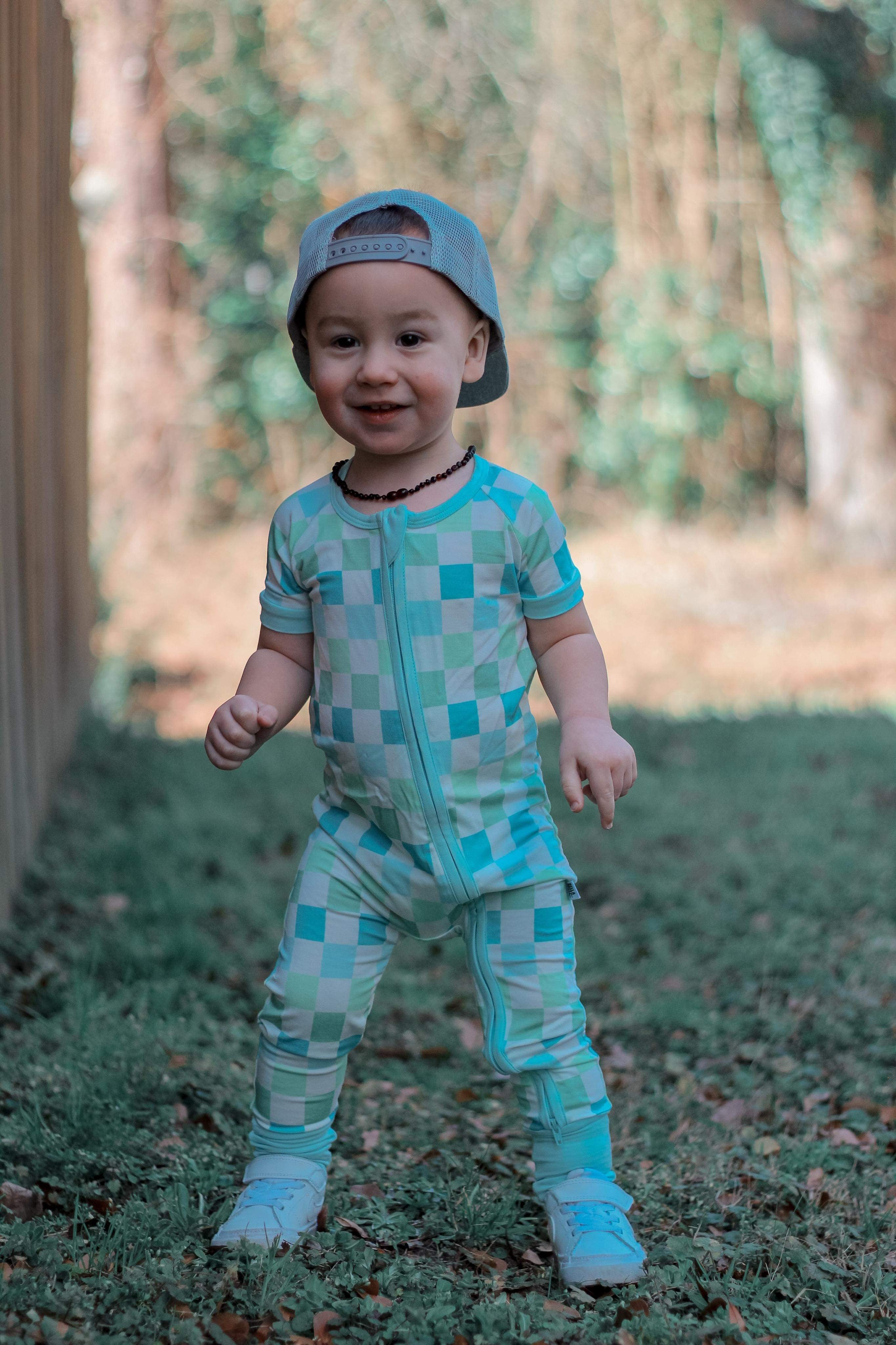 Ocean Checks Bamboo Short Sleeve Sleeper (FINAL SALE)