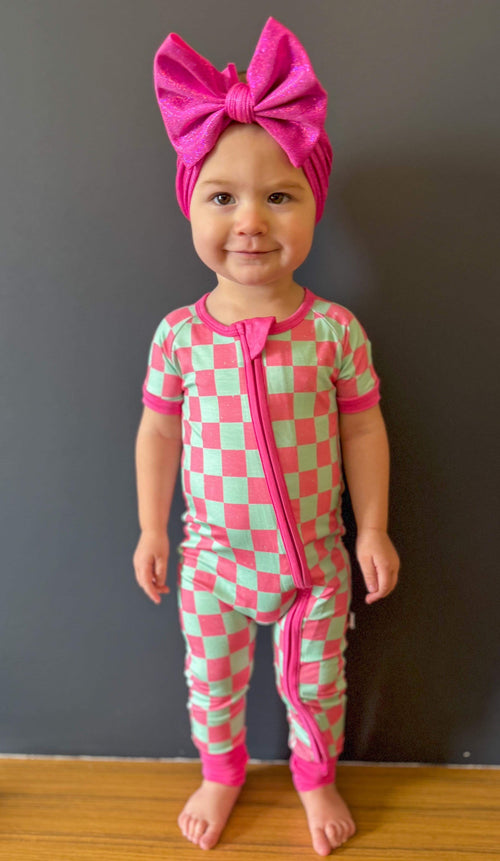 12/18 Months Bubblegum Checks Bamboo Short Sleeve Sleeper (FINAL SALE)