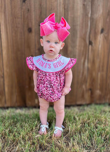 Mama's Girl Pink Leopard Smocked Bubble Romper