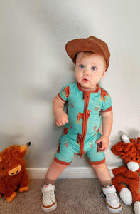 Teal Cow Bamboo Shortie Romper