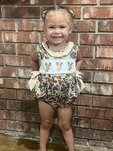 Camo Deer Smocked Bubble Romper