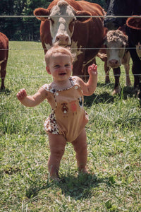 Cow Smocked Suspender Bubble Romper