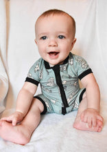 Load image into Gallery viewer, Teal Wild West Bamboo Shortie Romper
