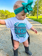 Load image into Gallery viewer, Turquoise Howdy oversized t-shirt romper (FINAL SALE)
