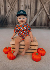 Cow Print & Pumpkin Checks Bubble Romper