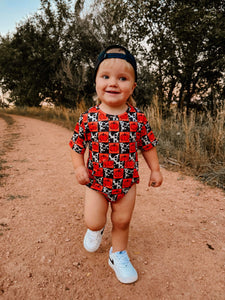 Cow Print & Pumpkin Checks Bubble Romper