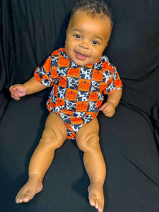 Cow Print & Pumpkin Checks Bubble Romper