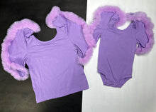 Load image into Gallery viewer, Light purple with boa sleeves romper/top
