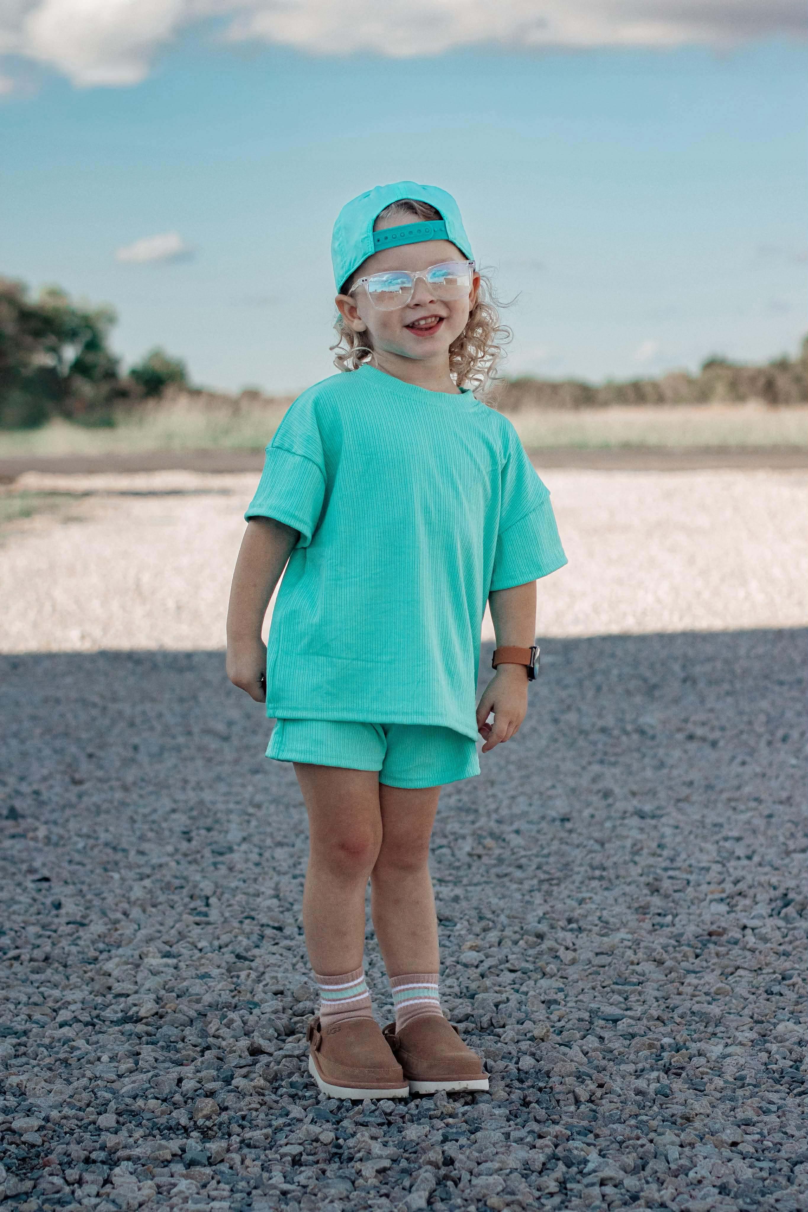 Kids mint green short set