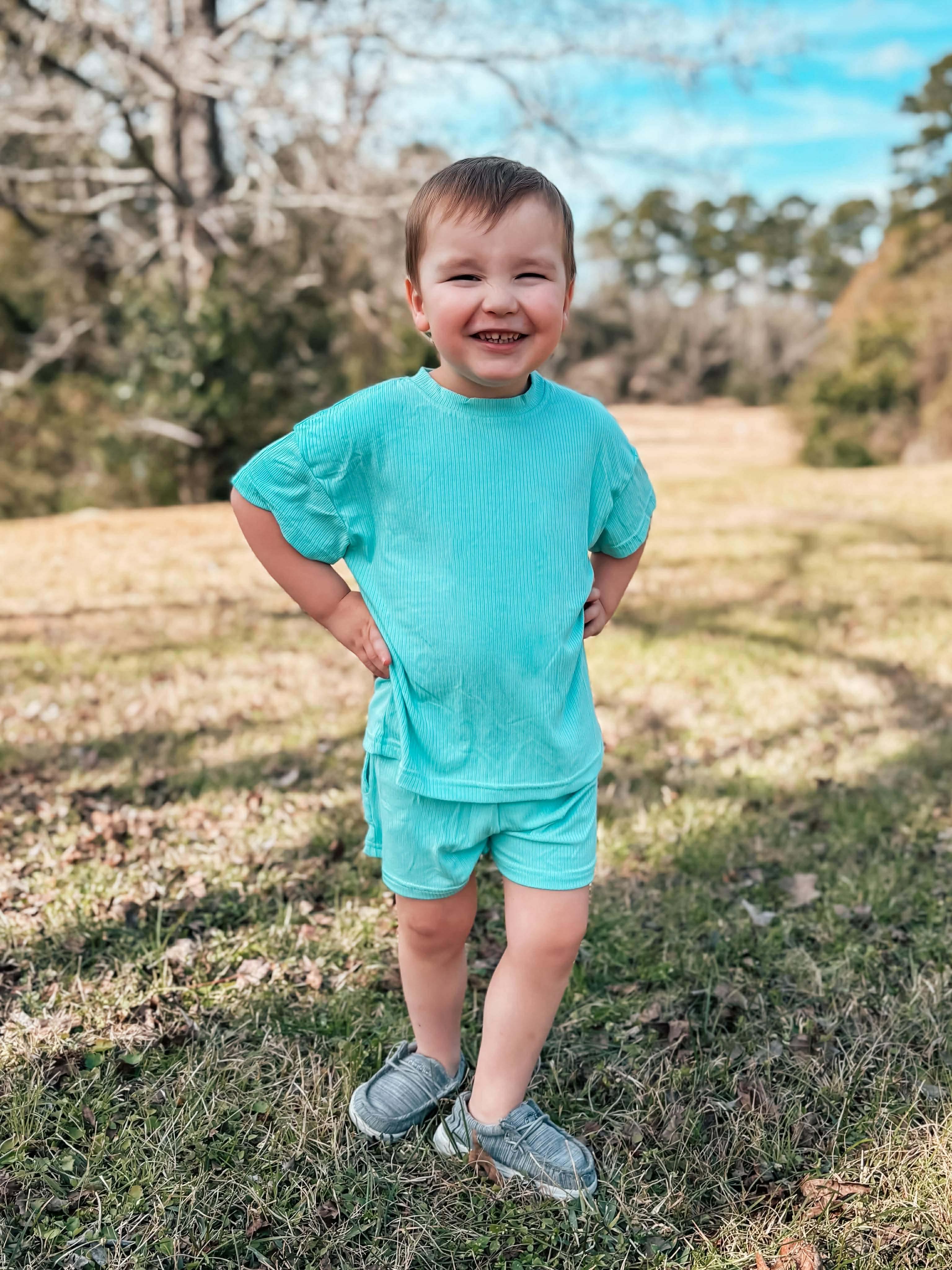 Kids mint green short set