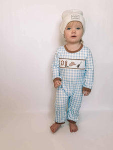 Blue Cowboy Smocked Romper