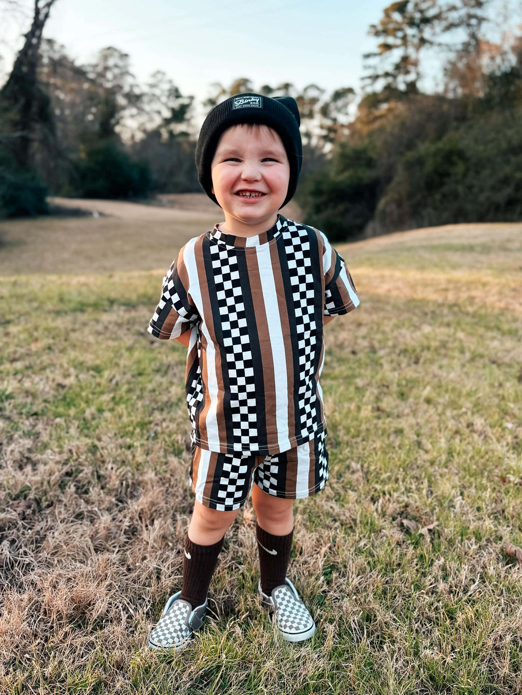 Striped checkered short set