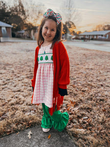 Pink Christmas Tree Smocked Ruffle Set (FINAL SALE)