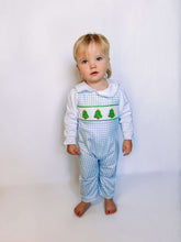 Load image into Gallery viewer, Blue Christmas Smocked JonJon Romper (FINAL SALE)
