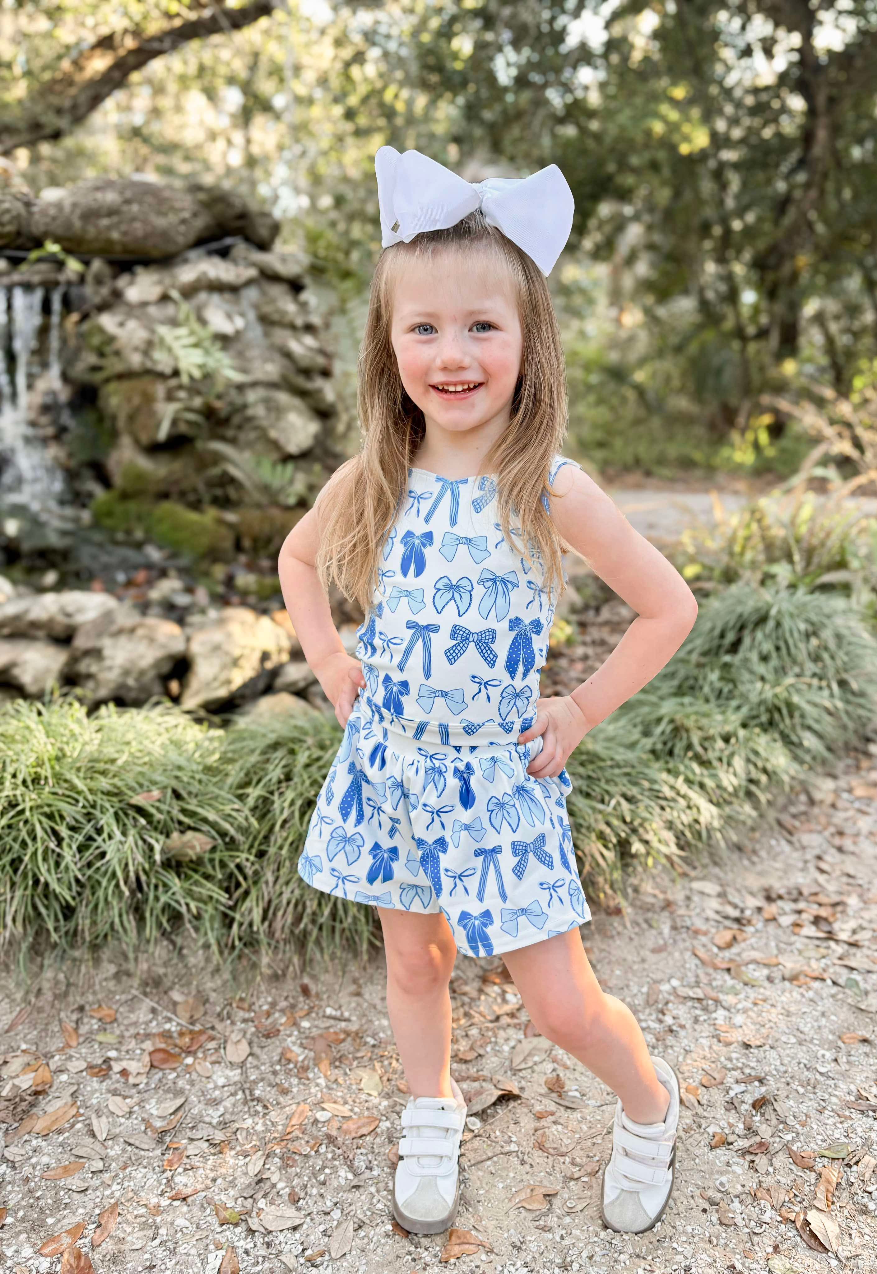 Blue Tide Bows Yoga Short Set