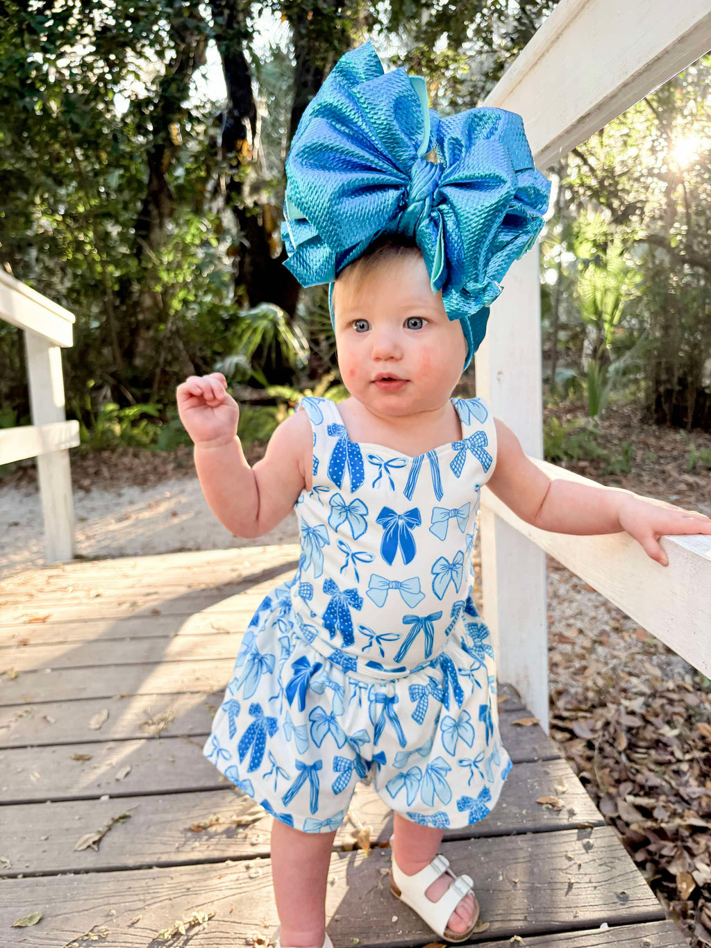 Blue Tide Bows Yoga Short Set