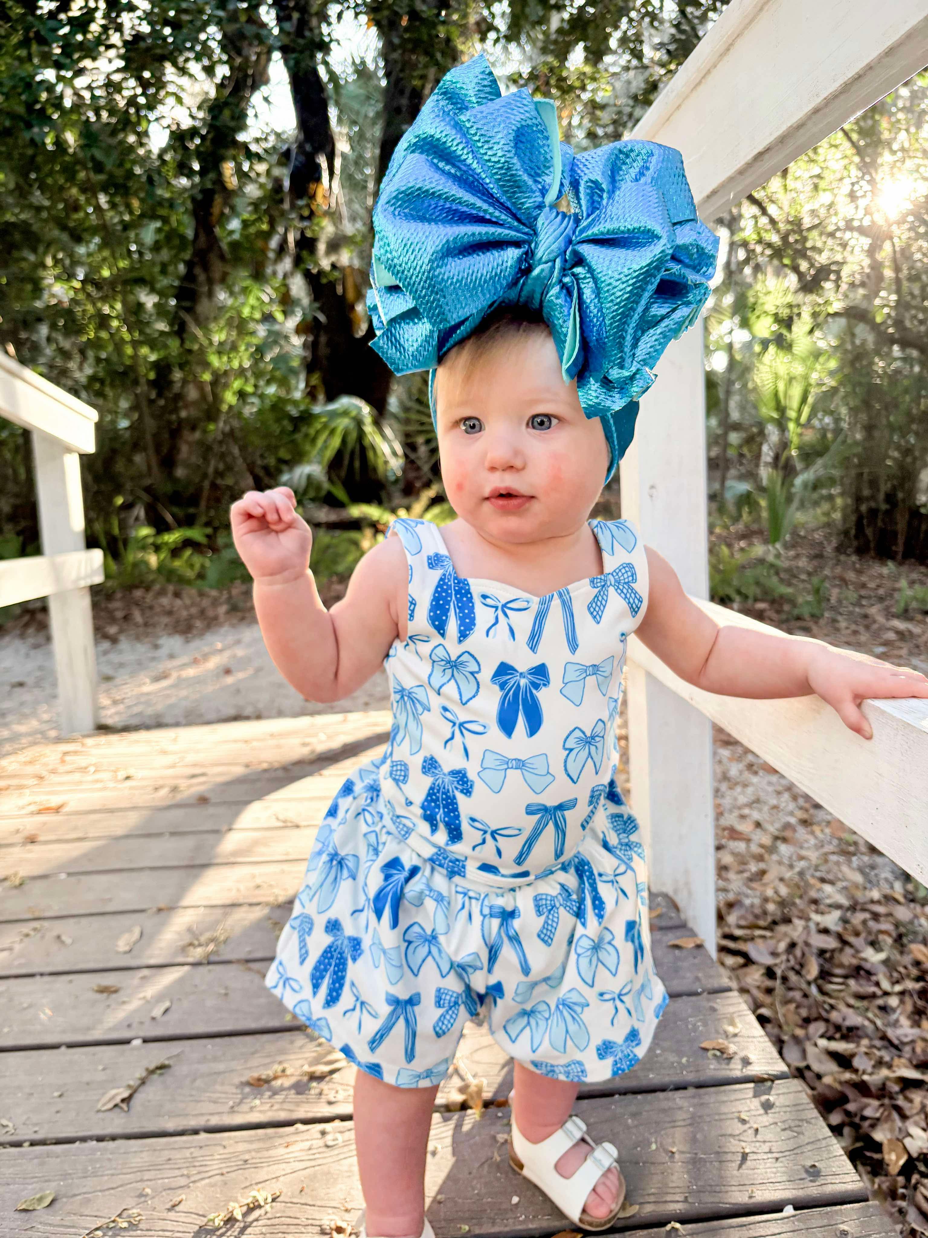 Blue Tide Bows Yoga Short Set