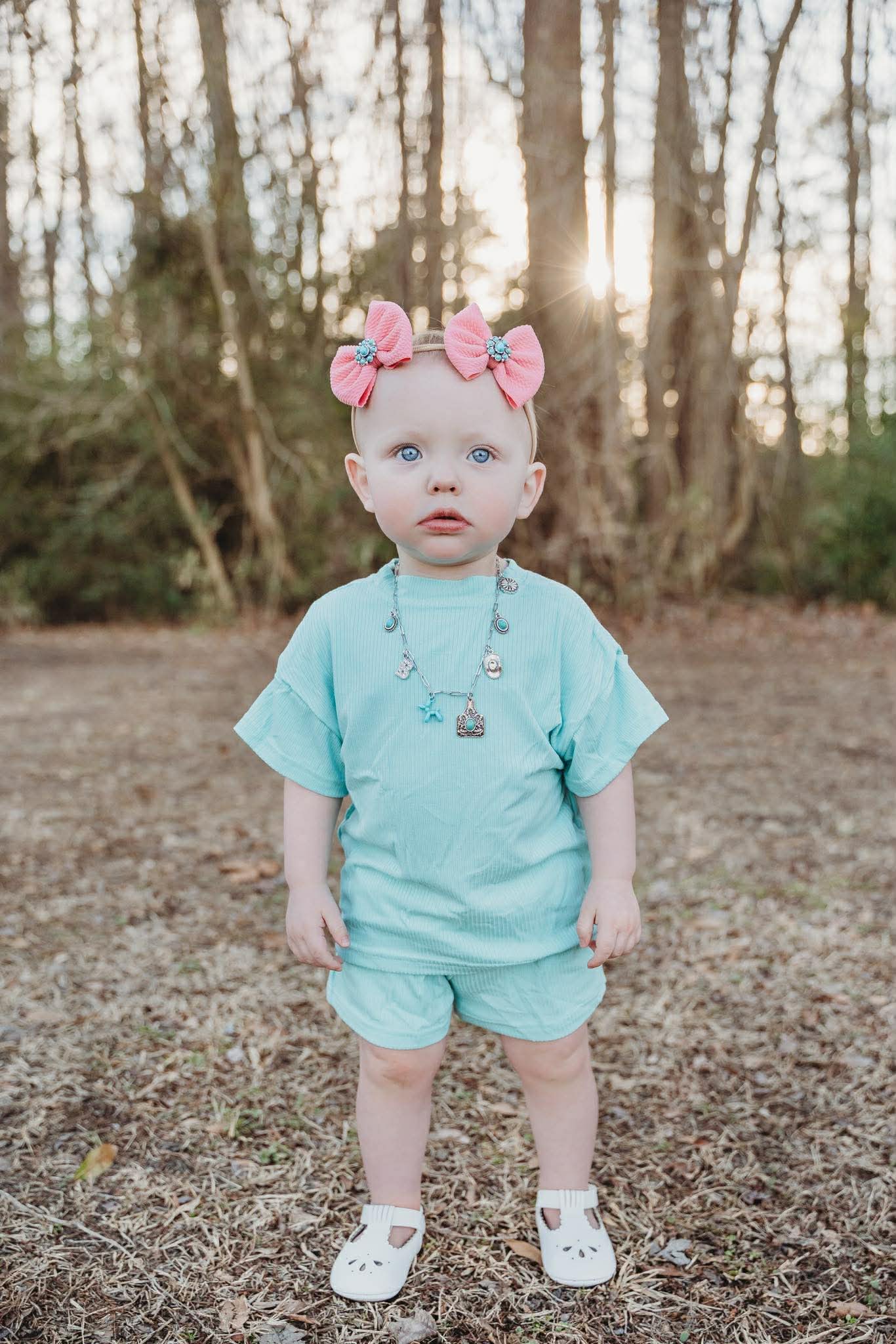 Kids mint green short set
