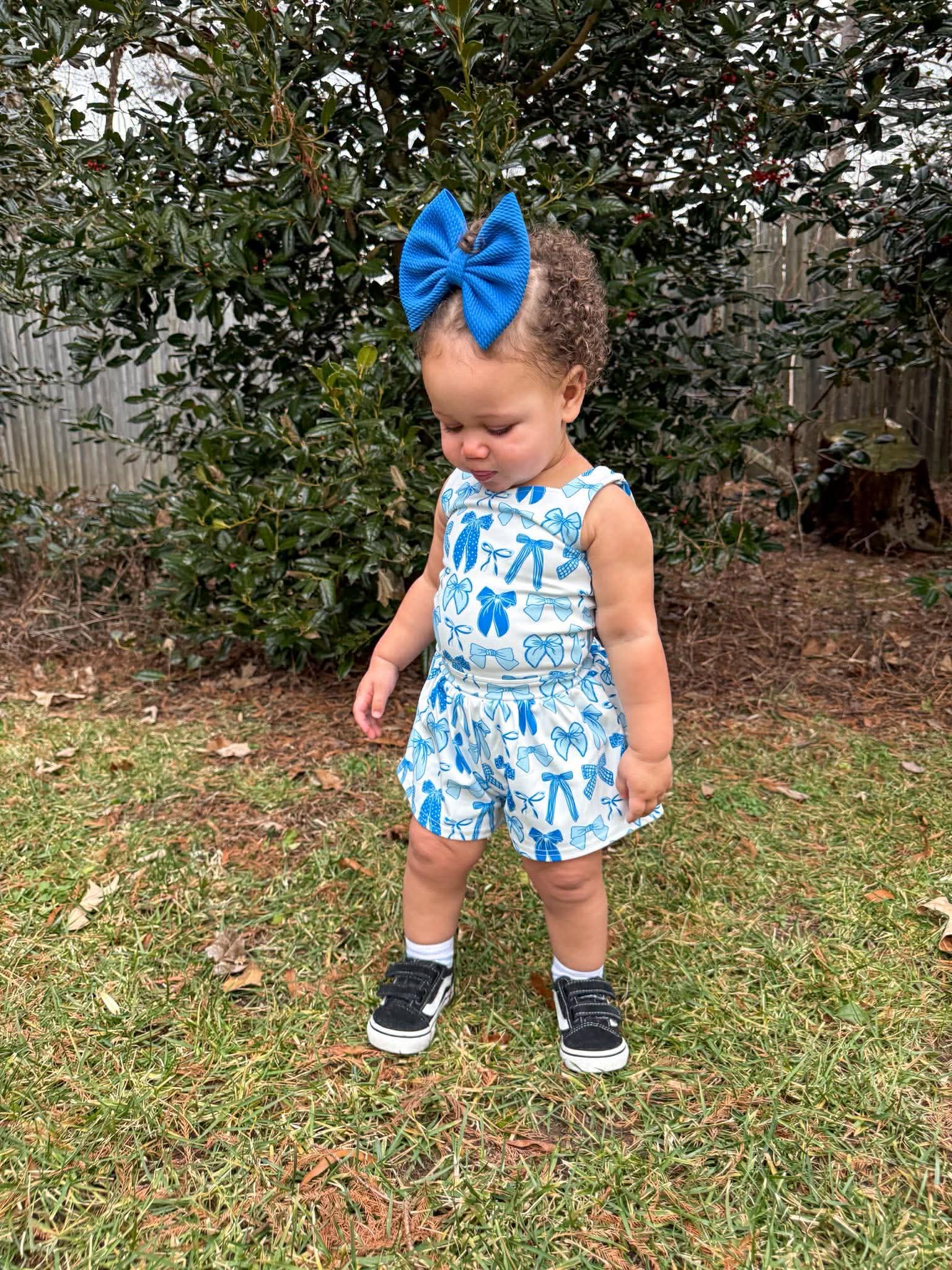 Blue Tide Bows Yoga Short Set