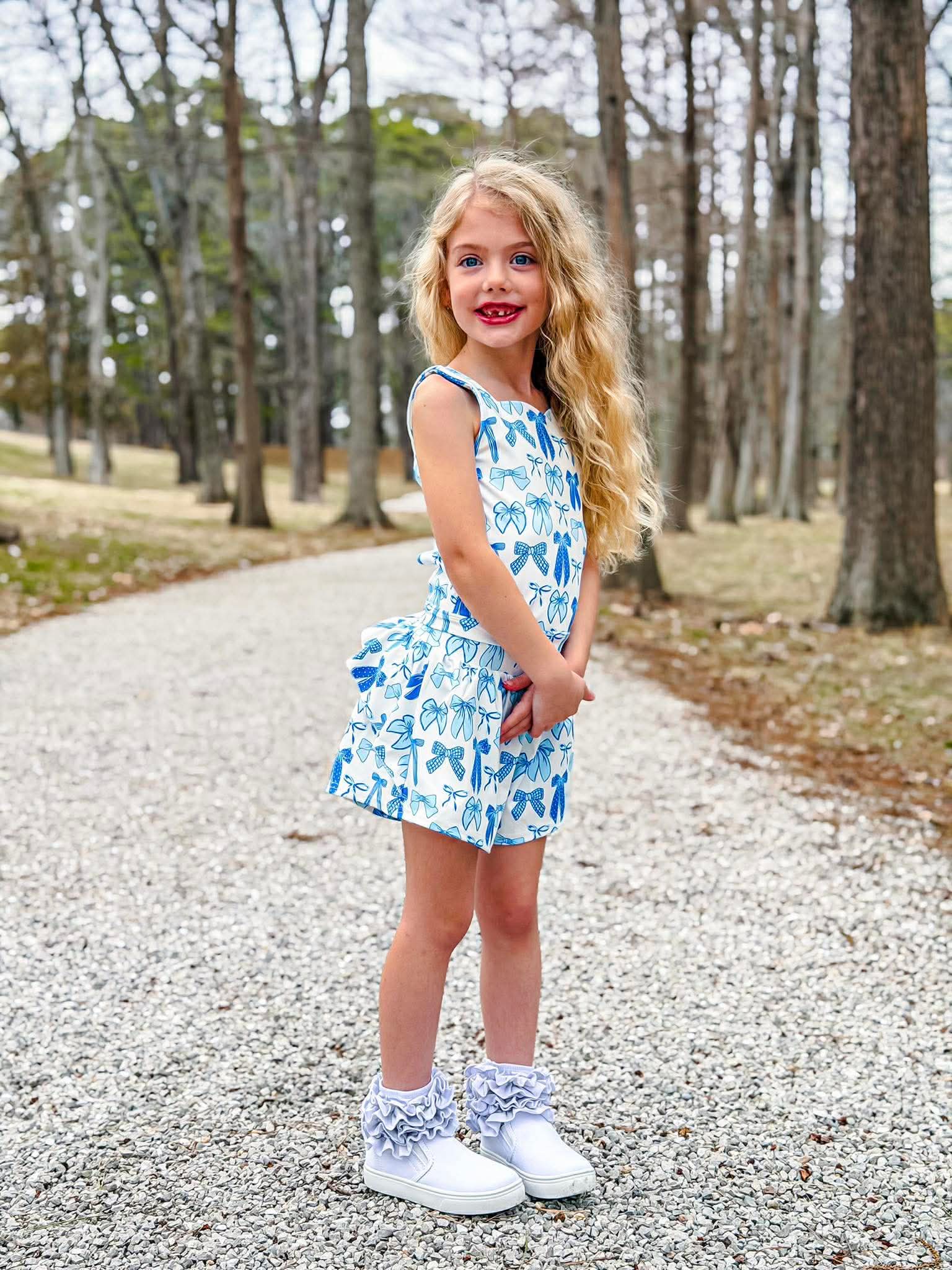 Blue Tide Bows Yoga Short Set