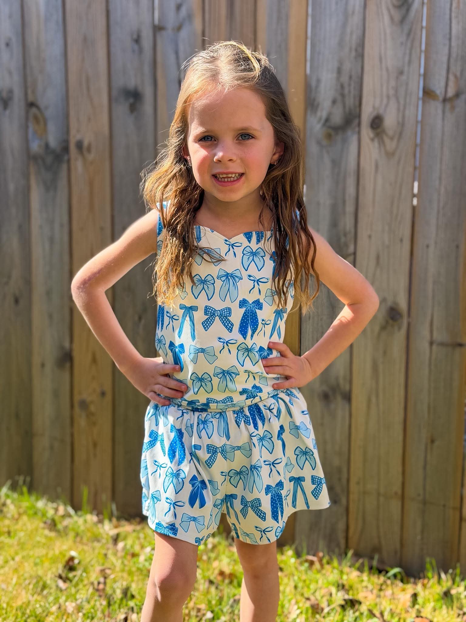 Blue Tide Bows Yoga Short Set