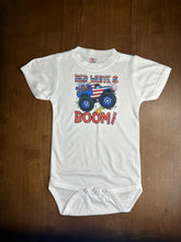 Load image into Gallery viewer, Red, White &amp; Boom (Onesie, T-Shirt or Bubble Romper)
