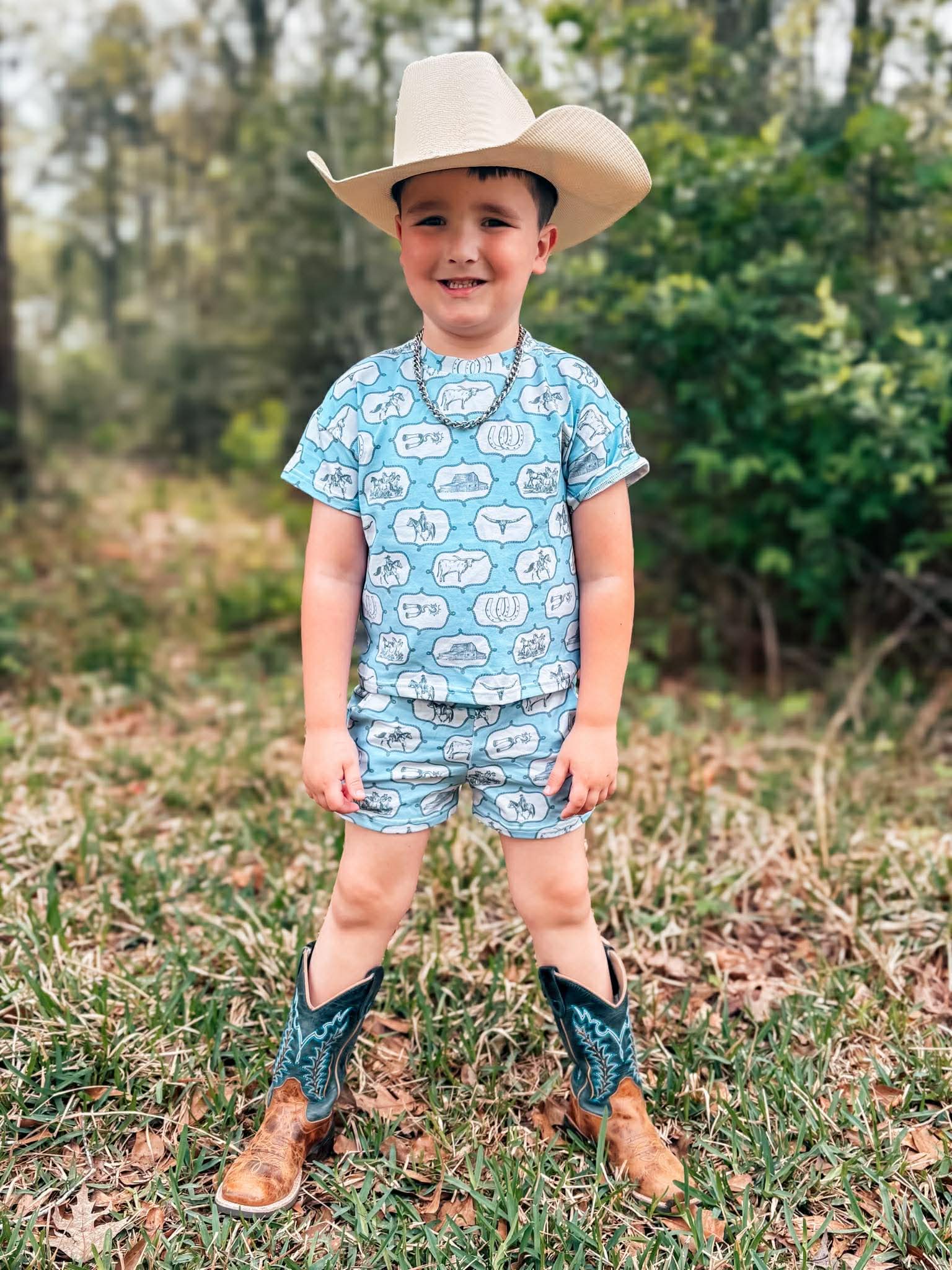 Blue western short set