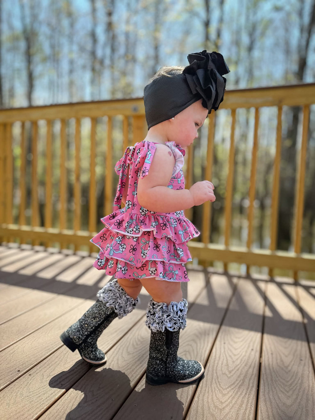 Cow print cherry ruffle romper