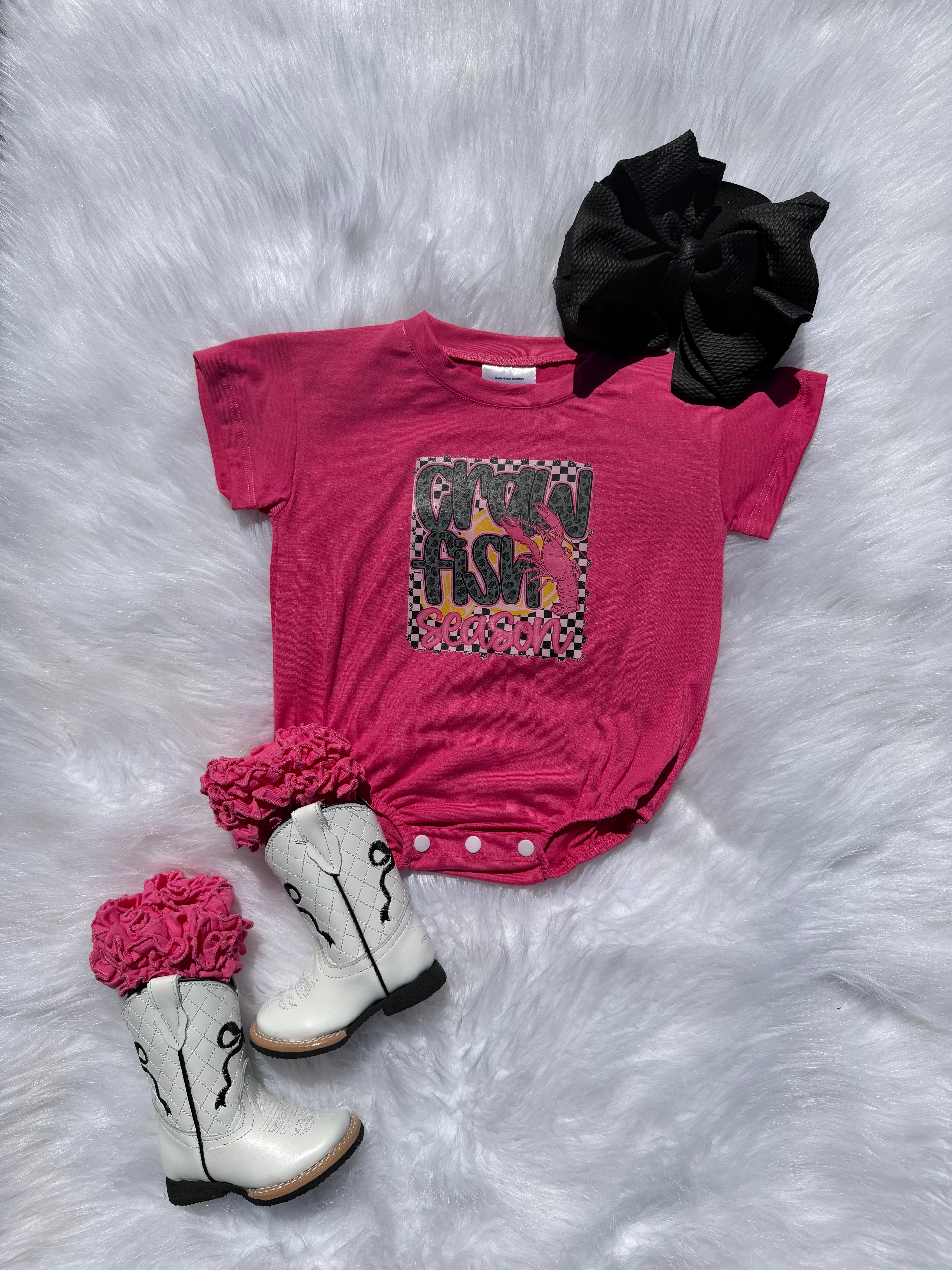 Pink Crawfish Season Bubble Romper