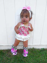 Load image into Gallery viewer, Pink Buckin’ Broncs Ruffled Swim Suit
