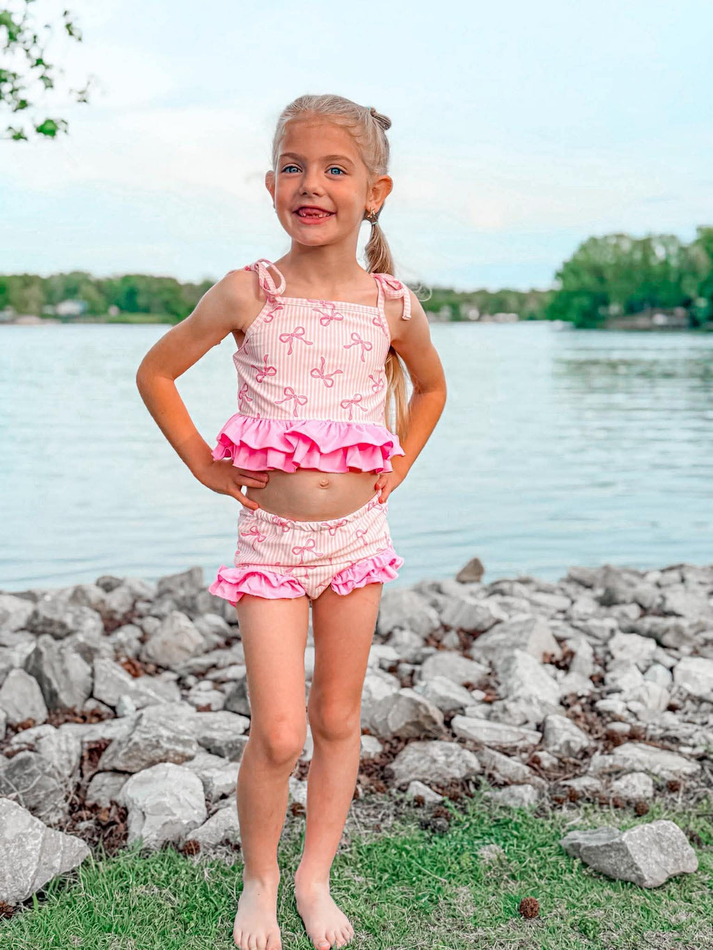 Pink Bows 2 Piece Swim Suit